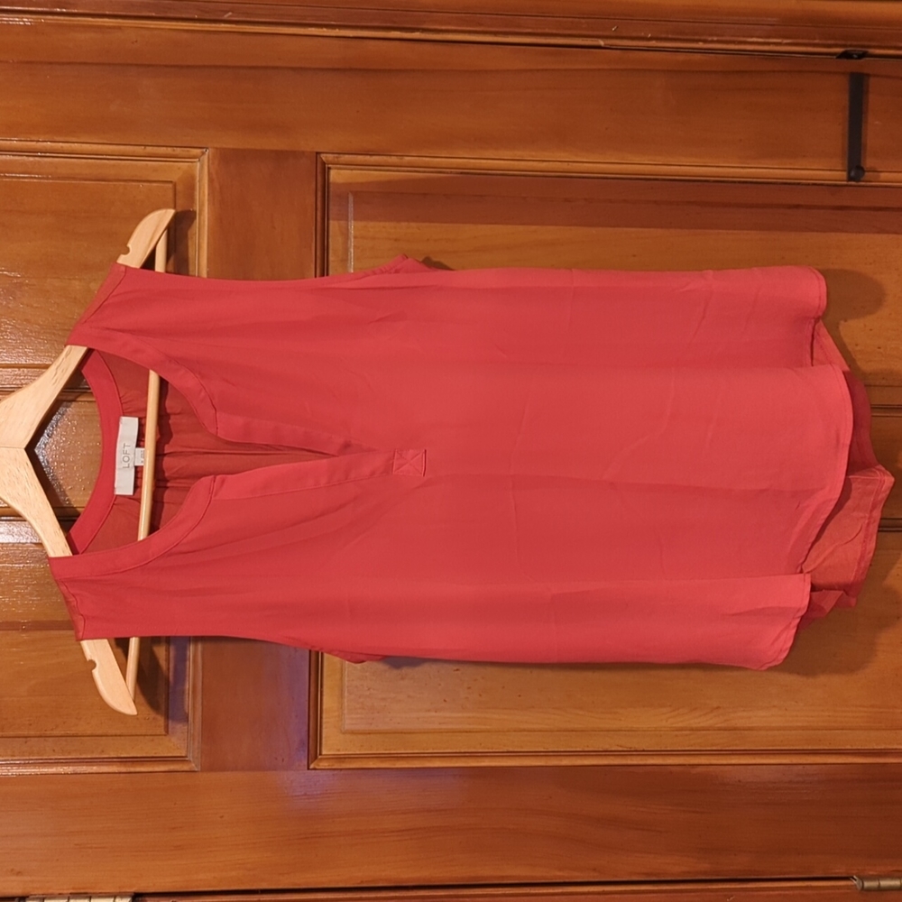 LOFT split neck coral sleeveless blouse, size medium